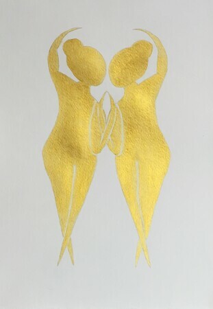 Untitled - gold ladies, 11"x14", acrylic on paper